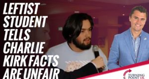 British leftist student tells Charlie Kirk facts are unfair