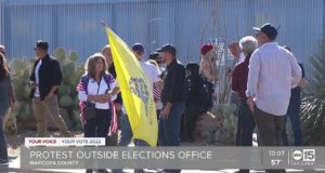 Protesters gather outside Maricopa County Elections Office